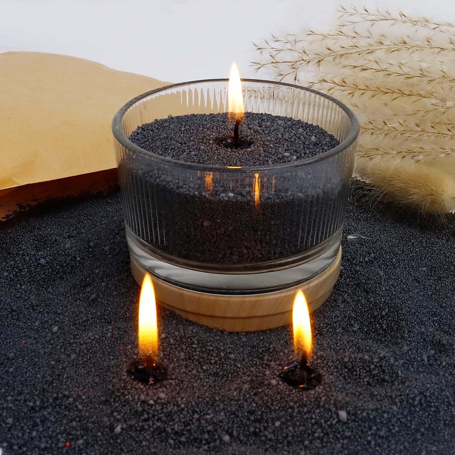 Candle Making With Beeswax - 심지가 있는 검정색 캔들 모래, 200g,