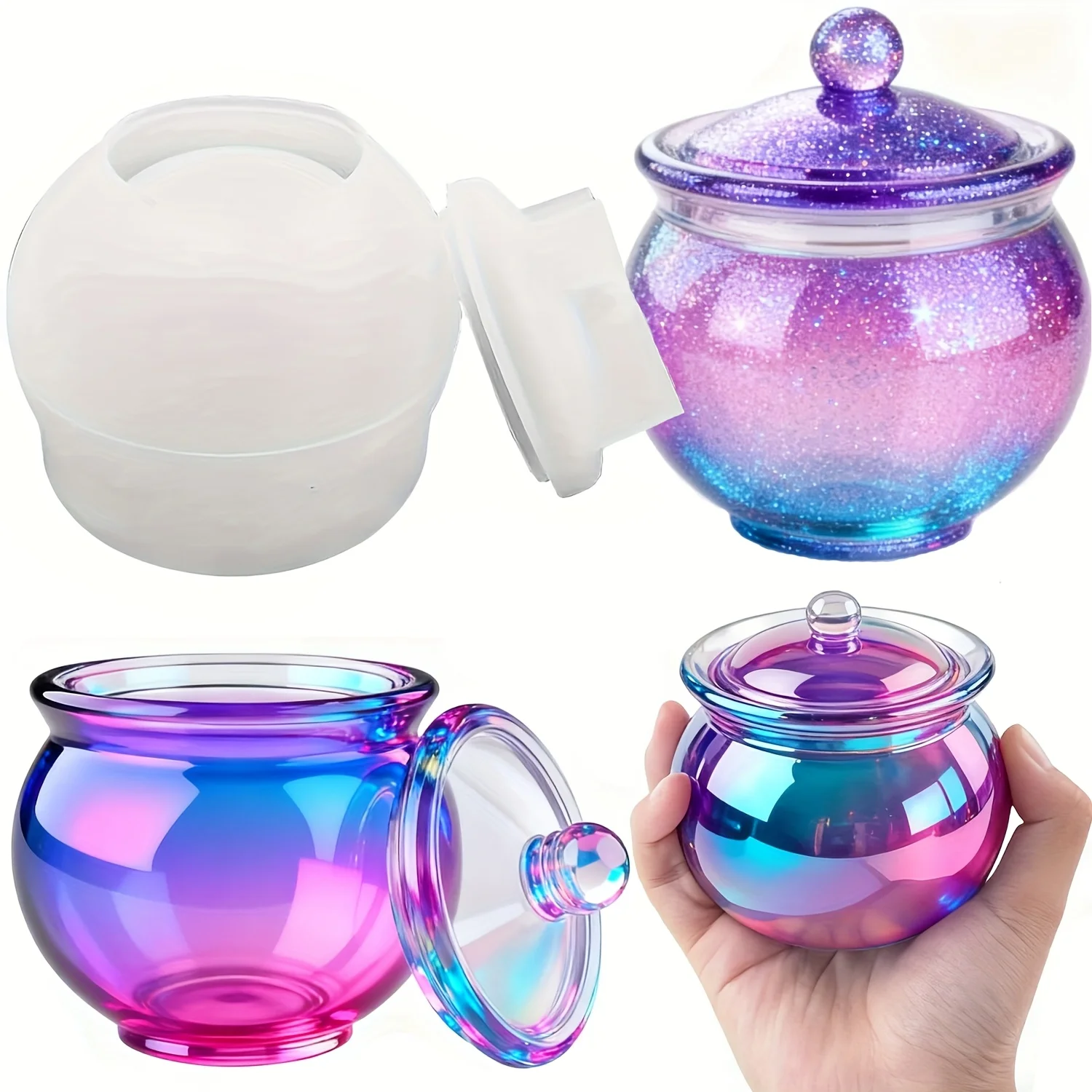 Candle Making Jars - 뚜껑이 있는 둥근 수지 캔 몰드